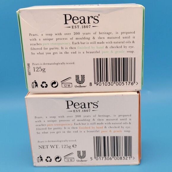 SEALED 2 Bar Pears Transparent Glycerin Soap Gentle Lemon Flower, Natural Oils - Picture 2 of 5